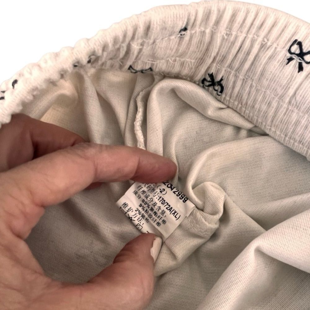 🌴 Bow Print Lounge Pants Women’s XL Soft Stretch Pajama Pants Cream Neutral - Picture 11 of 15
